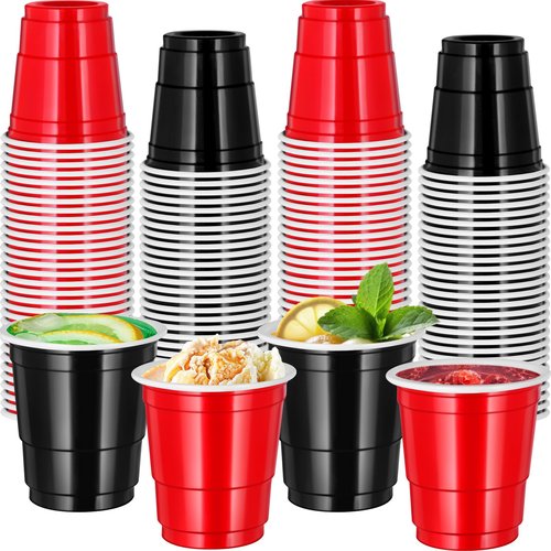 cssopenss 120 PCS Red And Black Shot Glasses Happy New Year Shot Glasses 2 oz red black Shot Cups for Party Wedding Birthday Family Gatherings & Games and Festive Celebrations