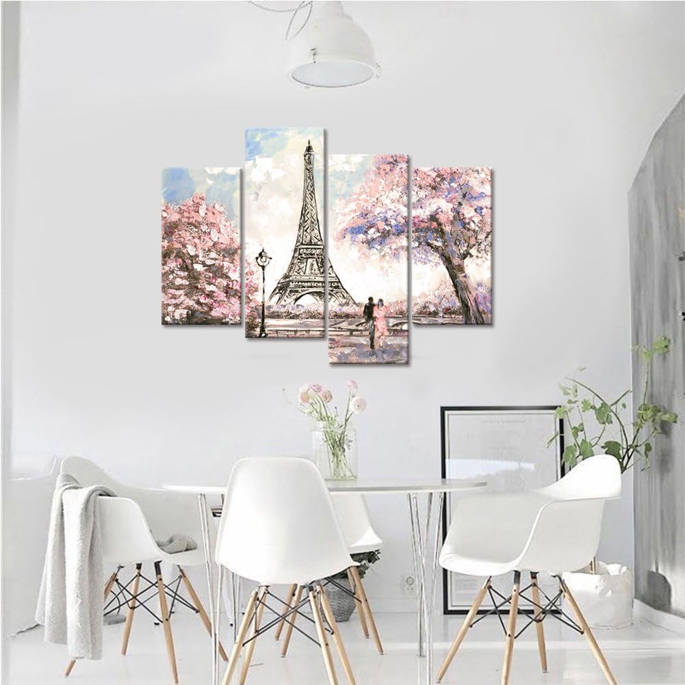 Visual Art Decor Pink Eiffel Tower Wall Art - Romantic Paris Landscape for Living Room | Framed 34"x48"