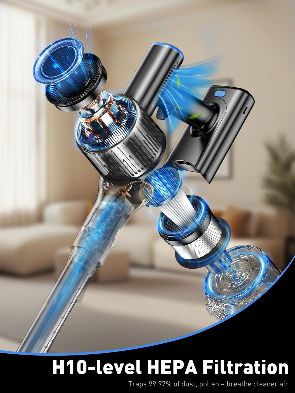 OUYFHK Cordless Vacuum Cleaner, 45000Pa/450W/50Mins Vacuum Cleaners for Home, 8-in-1 Stick Vacuum with LED Screen, Anti-Tangle, Lightweight Rechargeable Vacuum for Carpet Pet Hair Hardwood Floor Blue
