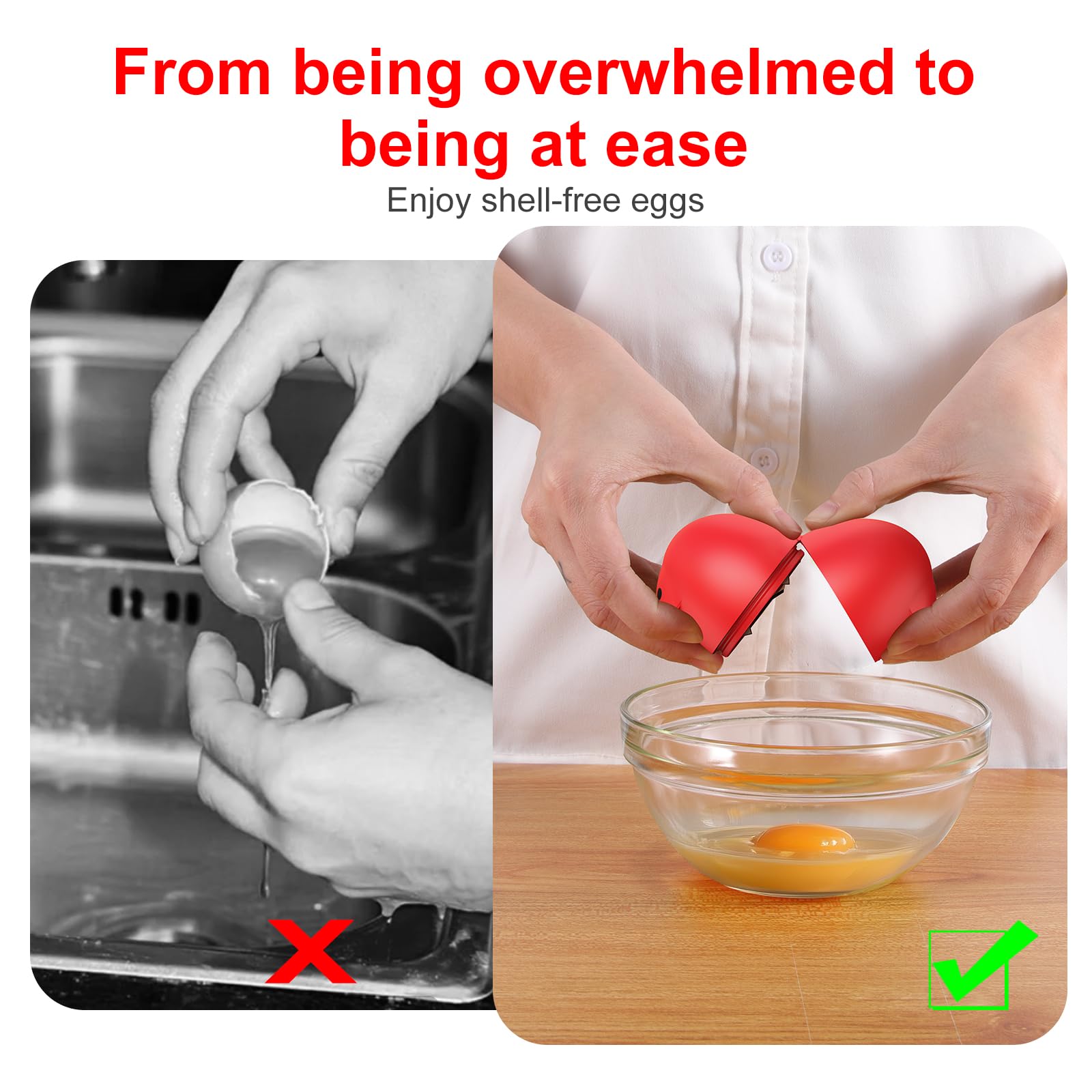 PowCube Egg Cracker, Silicone Egg Shell Opener, Cute Egg Shaped Design, Opens Eggs with Ease, A Little Happiness Boost for Your Kitchen. (Color: Red, 1-Pack)