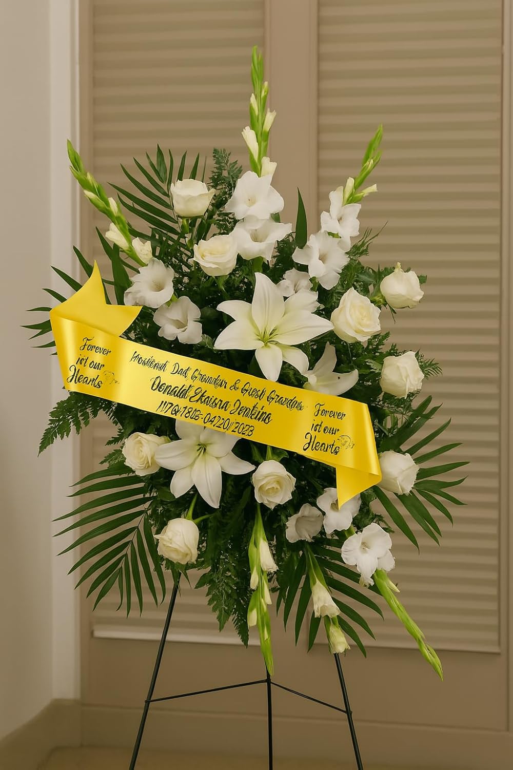 Regine Switzerland Personalized Memorial Funeral Sash - In Loving Memory for Casket or Wreath (White)