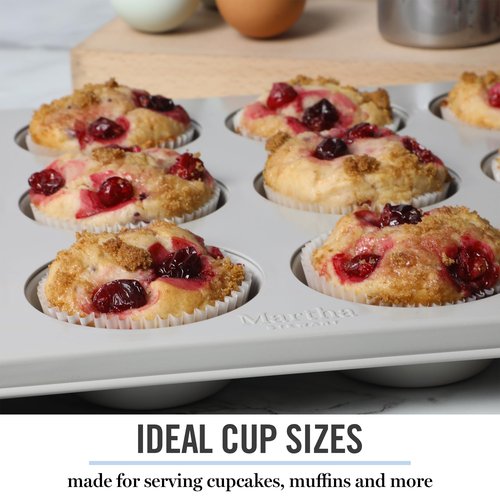 Martha Stewart Gallen 12-Cup Nonstick Carbon Steel Muffin and Cupcake Pan – Cool Grey, Durable Bakeware for Even Baking and Easy Release