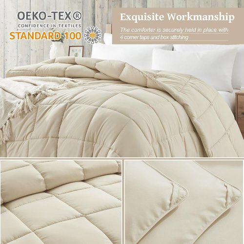 Homelike Moment King Size Comforter - Lightweight Beige Down Alternative Bedding for All Seasons