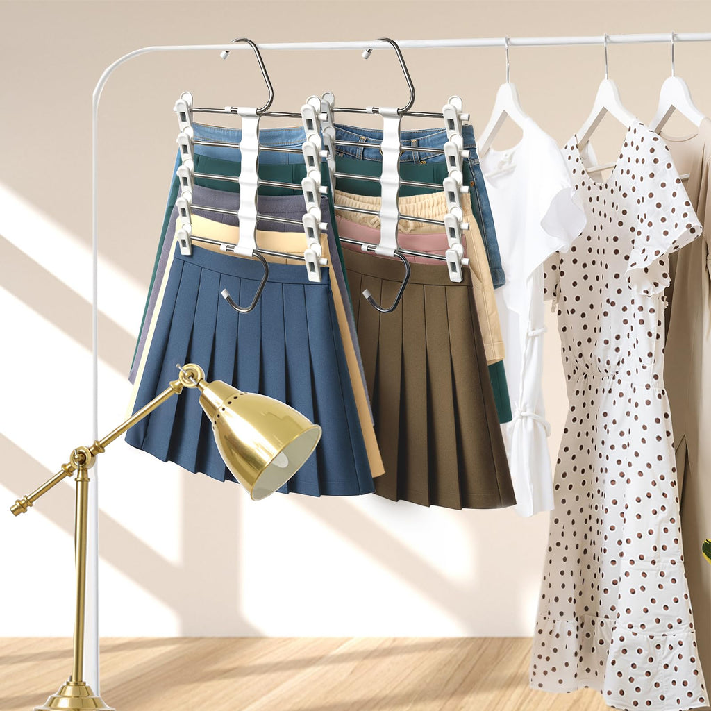 Zylkorb Skirt Hangers, Pants Hangers with Clips Space - 2 Pack - Space Saving Metal Closet Organizer for Shorts, Skirts, and Pants - Closet Organizer and Storage for Pants Jeans Skirts Legging