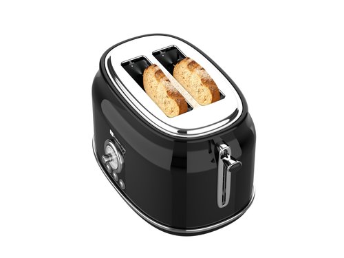 Frigidaire ETO102-WHITE, 2 Slice Toaster, Retro Style, Wide Slot for Bread, English Muffins, Croissants, and Bagels, 5 Adjustable Toast Settings, Cancel and Defrost, 900w, Black