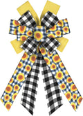 ABTOLS Large Spring Bows - Black White Buffalo Plaid & Yellow Floral Decor for Wreaths | Indoor/Outdoor Use