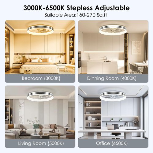 Ceiling Fans with Lights, 20'' Ceiling Fans with Lights and Remote, Low Profile Ceiling Fan with Light, 3 CCT & Dimmable, 6 Fan Speed, Remote&App Control Ceiling Fan for Bedroom, Living Room, Kitchen