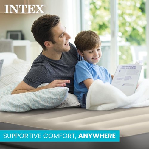 Intex Dura Beam Plus Air Mattress - Elevated Comfort with Built-In Electric Pump | Queen Size