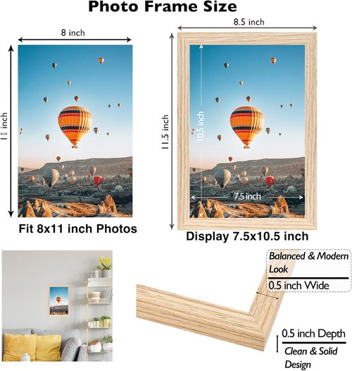 JCJMY 8x11 Picture Frame - Versatile Wall Mounting & Tabletop Display | Natural Finish for Photos
