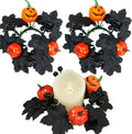Skiennix Halloween Candle Rings - Black Artificial Maple Leaf & Pumpkin Holders | 2-Piece Set for Festive Decor
