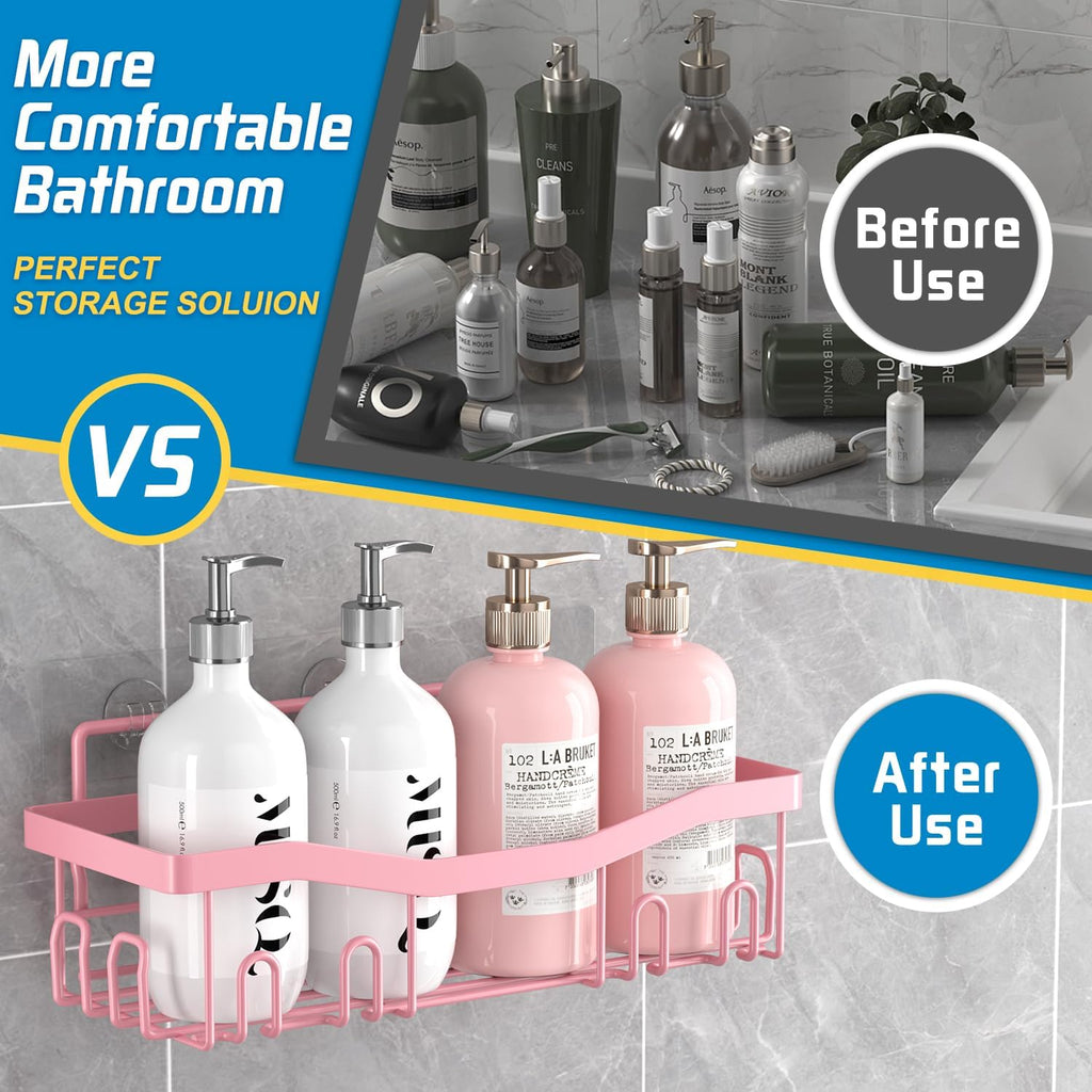 Youvip Adhesive Shower Caddy - No Drilling Bath Organizer Set | 5 Rustproof Shelves in Pink