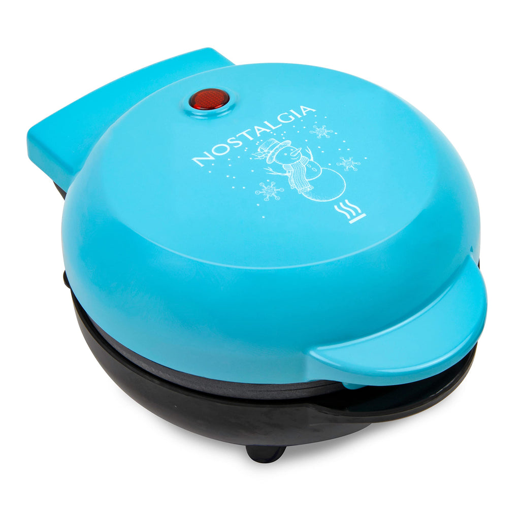 Nostalgia MyMini Personal Electric Snowman Waffle Maker, 5-Inch Cooking Surface, Waffle Iron for Hash Browns, French Toast, Grilled Cheese, Quesadilla, Brownies, Cookies, Blue