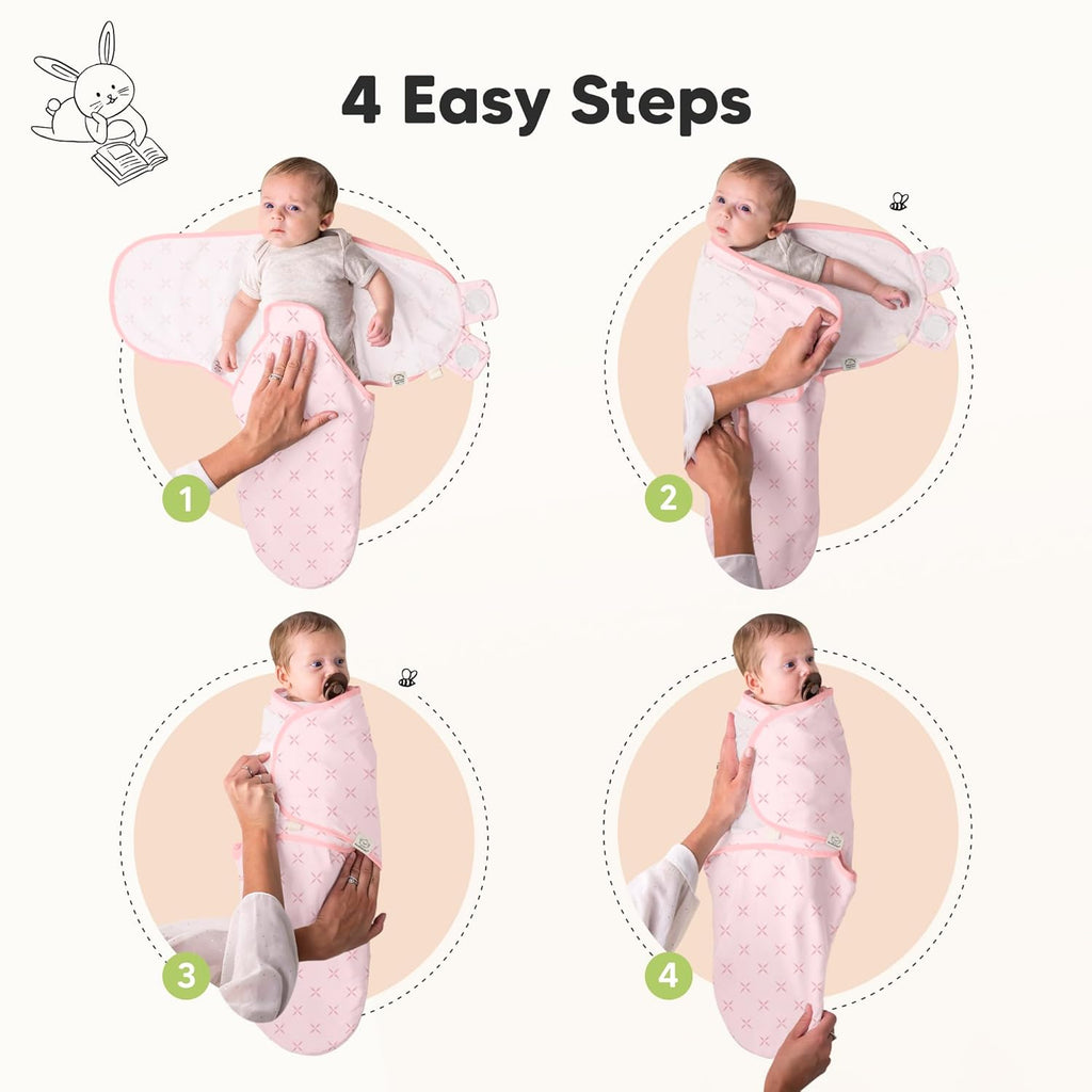 Organic Baby Swaddle Sleep Sacks by 3-Pack | Soft & Snug for Newborns 0-3 Months - Blossom Color