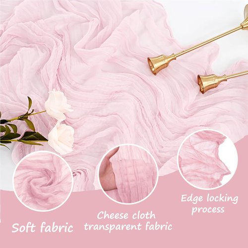 4 Pack Light Pink Cheesecloth Table Runner 10 FT Boho Gauze Cheese Cloth Table Runner 120 Inch Long Semi Sheer Rustic Cheese Cloth Fabric Table Runners for Wedding Birthday Party Decorations