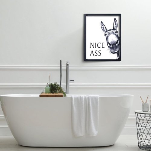 HKBS Framed Bathroom Wall Art - Funny Donkey Decor Sign | Vintage Farmhouse Style (14" L x 11" W)