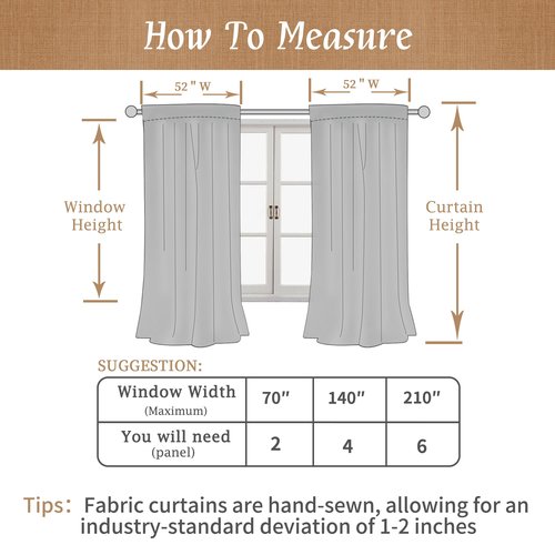 LAMIT 100% Blackout Oatmeal Linen Curtains, 63 Inches Linen Textured Thermal Bedroom Curtains Back Tab and Rod Pocket Neutral Panels with White Liner for Farmhouse, 2 Panels, 52 x 63 Inch