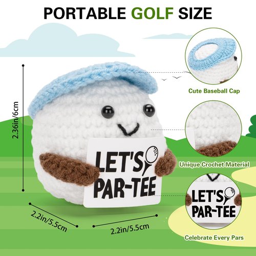 FunisFun Crochet Golf Ball - Positive Golf Gifts for Golfers, Fathers, Coworkers - Funny Emotional Support Presents for Men, Women, Golfer Enthusiasts and Birthdays