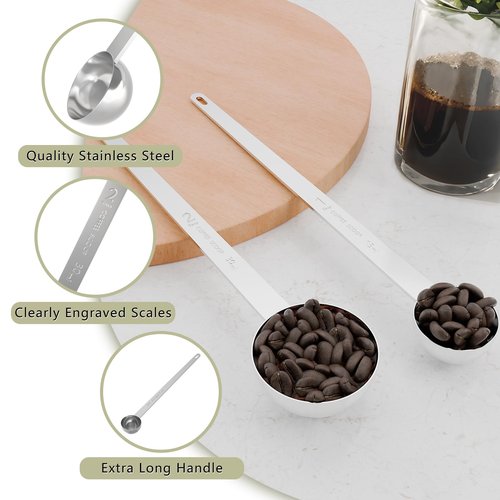 LEIFENY 1PCS 2 Teaspoon Coffee Scoop, 9.1" Long Handle Measuring Spoon, 2tsp (10 ml) Stainless Steel Scooper
