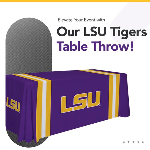 Victory Corps LSU Tigers College Sports Printed Table Throw - NCAA Licensed - Polyester - School Tablecloth (Purple, Yellow, White) (6' Draped)