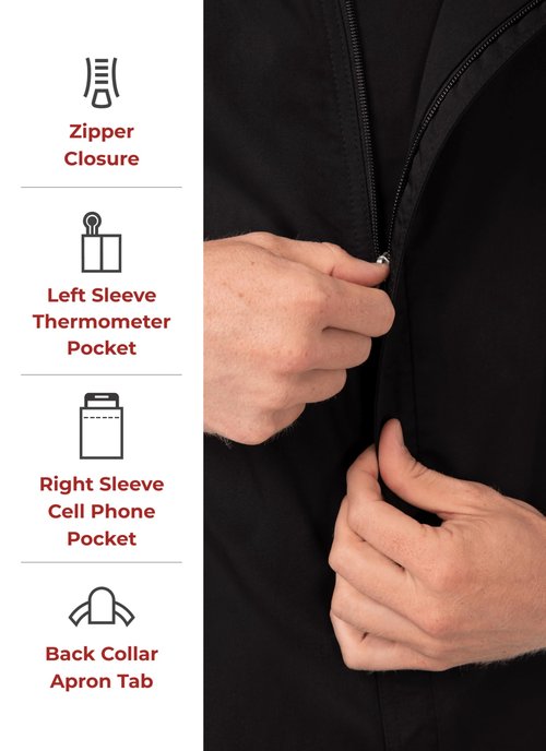 Chef Works Men's Hartford Chef Coat, Black, Large