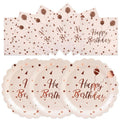 HFBOBP 50PCS Happy Birthday Paper Plates and Napkins Set - 7 Inch Pink Rose Gold Birthday Cake Plates Scalloped Dessert Plate Disposable Tableware for Birthday's Party Supplies Decorations