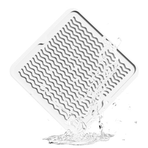 ZLR Silicone Dish Drying Mat 12" x 12" Square - Small Heat Resistant Trivet & Countertop Protector for Air Fryer, Coffee Maker - Waterproof Kitchen Drain Pad for Cups, Fruit (Milk White)