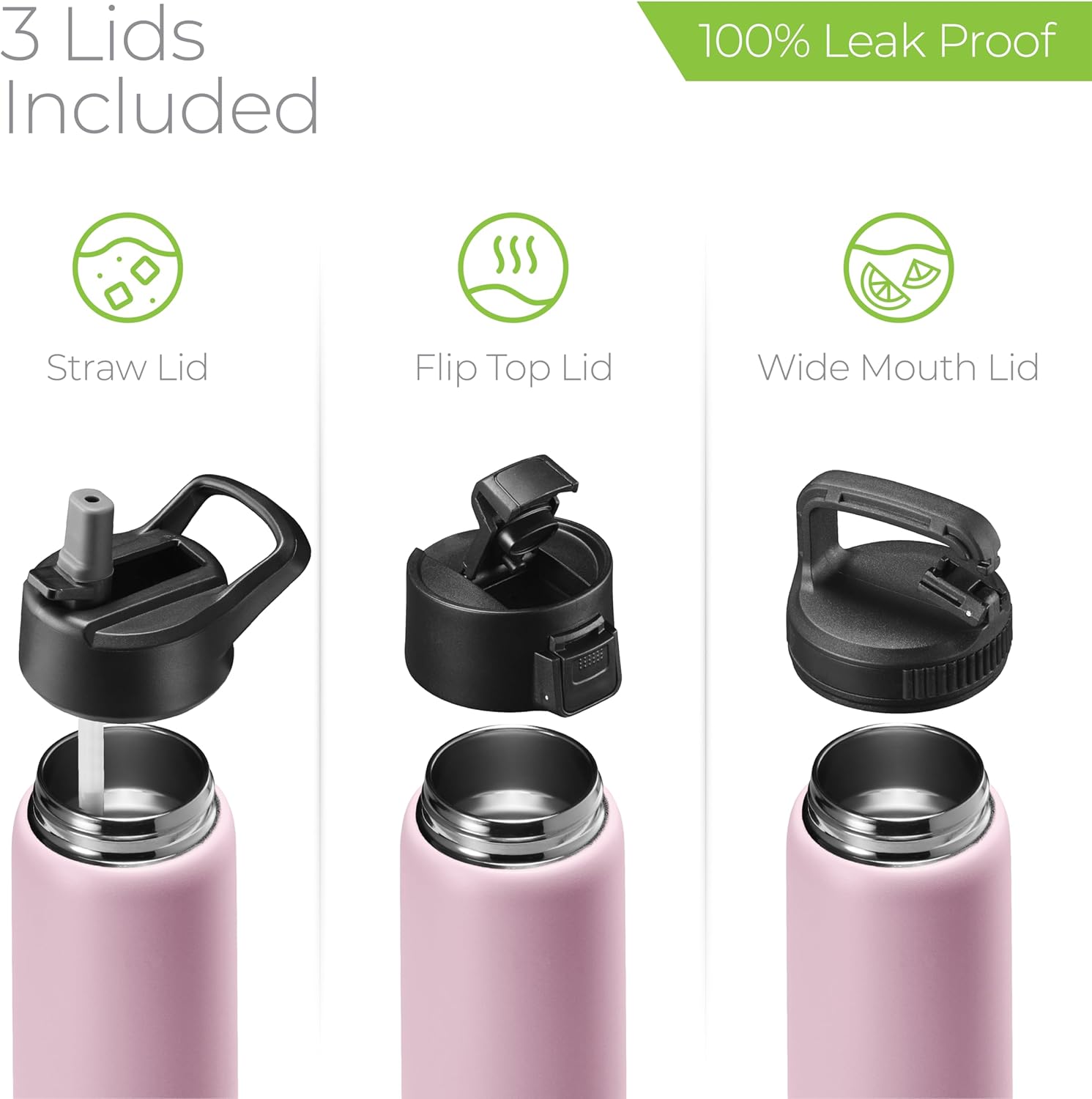 SIPX™ Insulated Water Bottle - 25 oz Leakproof Stainless Steel | Keeps Drinks Cold for 24 Hours & Hot for 12 Hours - Light Pink