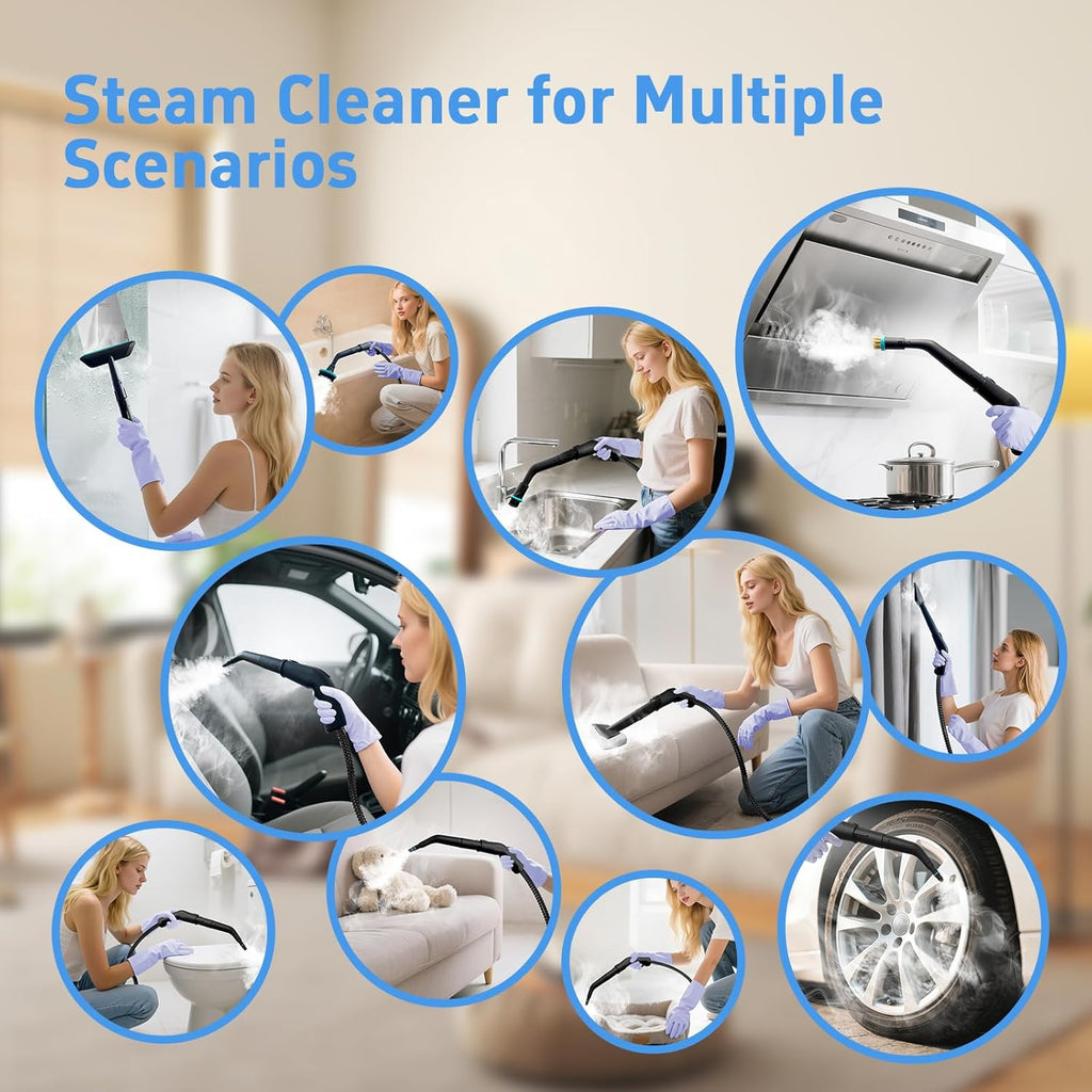Skiennix Steam Cleaner - High-Temperature 257℉ Handheld Steamer with 3 Adjustable Levels | 1.9 Quart Capacity for Home & Car Cleaning