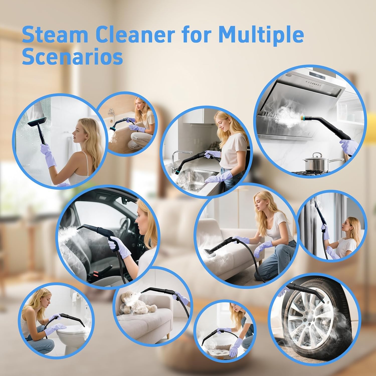 Skiennix Steam Cleaner - High-Temperature 257℉ Handheld Steamer with 3 Adjustable Levels | 1.9 Quart Capacity for Home & Car Cleaning