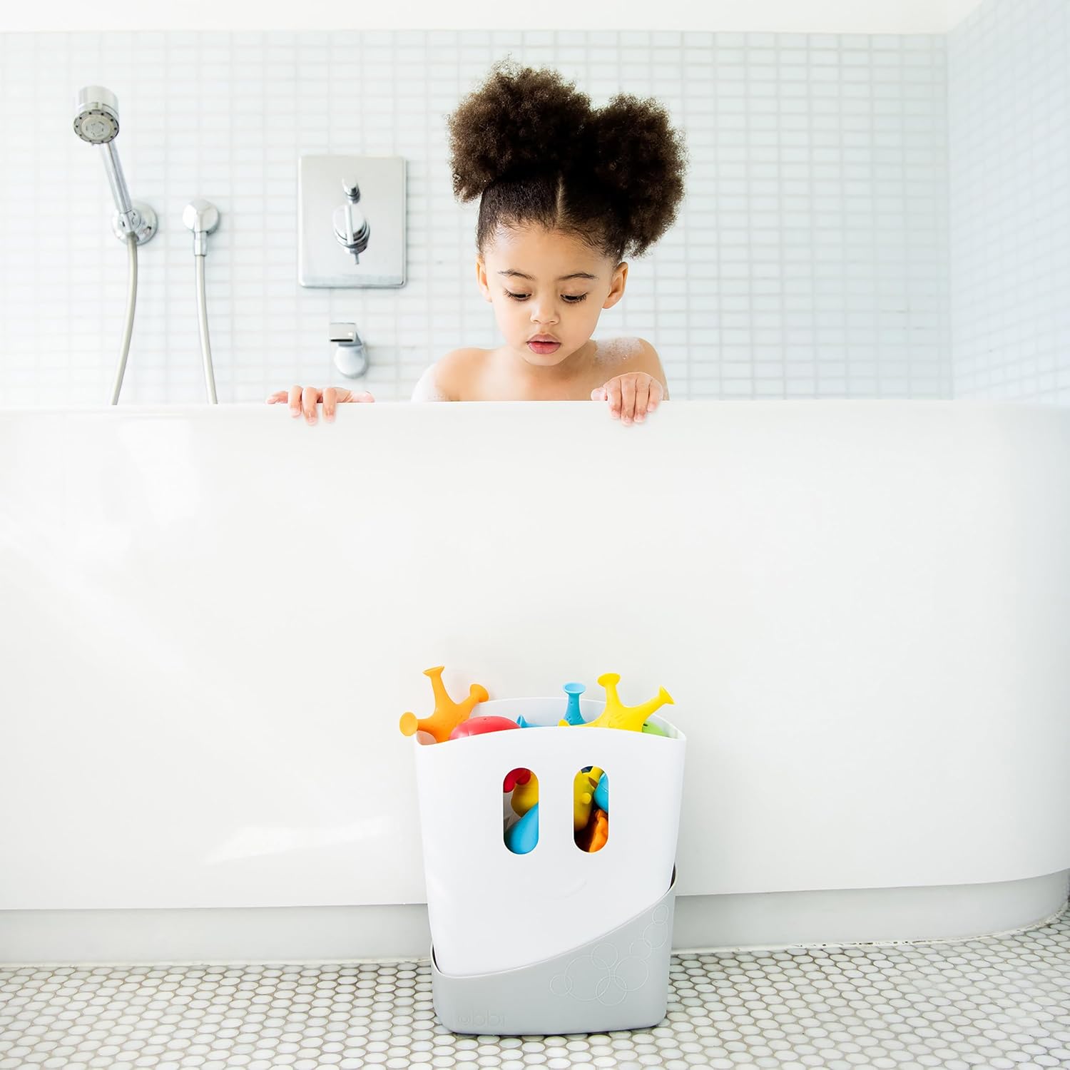 Ubbi Bath Toy Organizer - Freestanding Caddy with Removable Drying Rack | Gray for Toddlers & Babies