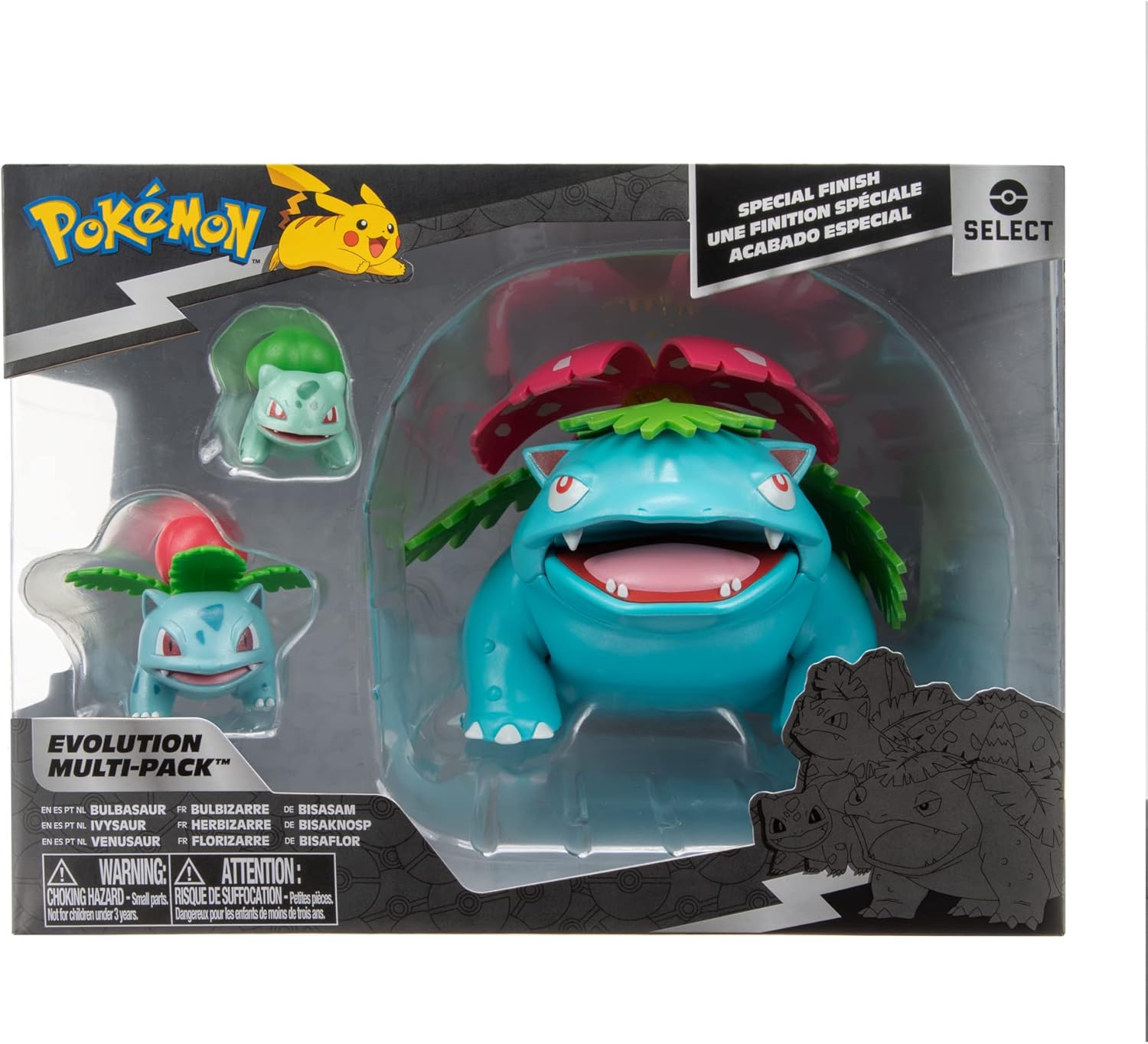 Pokémon Select Evolution 3 Pack | 2-Inch Bulbasaur, 3-Inch Ivysaur & 12-Inch Venusaur Figures