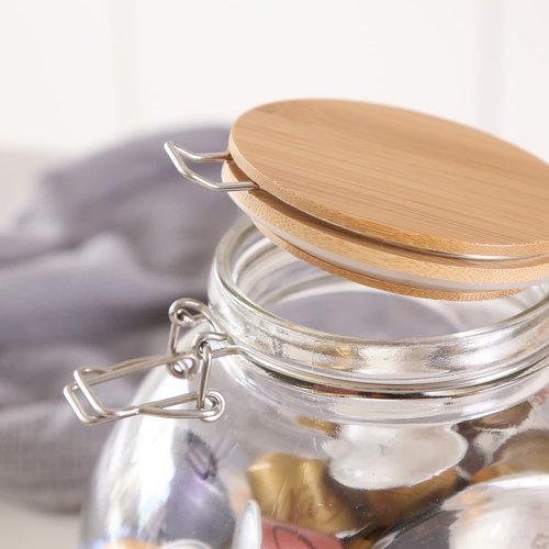 KKC HOME ACCENTS Glass Candy Cookies Jars with Airtight Bamboo Lids,Vacuum Sealed Glass Candy Jars with Flip Top for Candy,Cookie,Snack,68 Fluid oz, 2 set