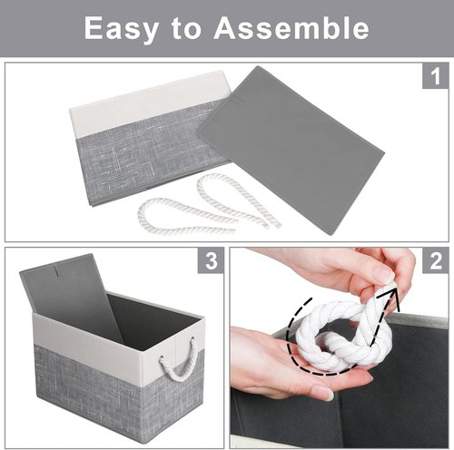 Fab Totes Storage Bins - 3-Pack Foldable Organizing Baskets for Toys, Books & Closets | Large White & Grey
