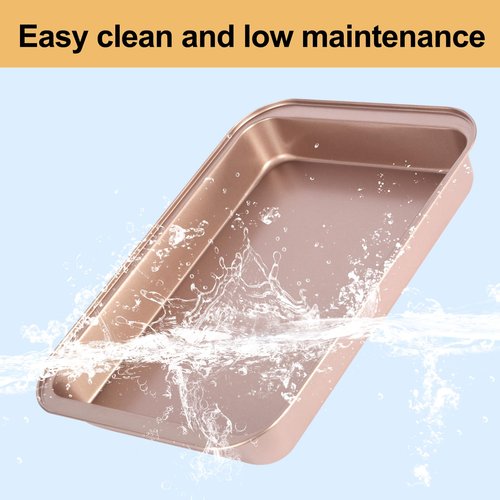 Barlket 9x13 Baking Pan, Rectangle Cake Pan Nonstick, Bakeware Baking Pans for Oven, Easy Clean, Carbon Steel Cake Pan for Lasagna Brownies Casseroles Cakes Pan, Rose Gold