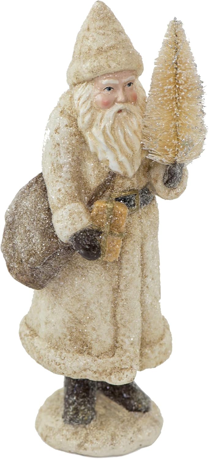 RAZ Imports Glittered Resin Santa Figure - Festive Holiday Decor | Elegant White Design