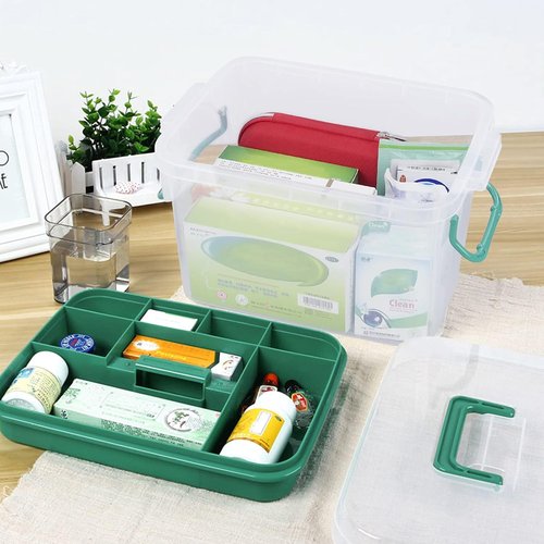 Family First Aid Box - Clear Storage Container for Organizing Medicine | 1-Pack