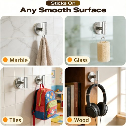 CMDZHF 4 Pack Heavy Duty Suction Cup Hooks for Shower & Glass Window, No Drill & Removable Shower Hooks for Towels, Coat, Robes, Loofah -Brushed Nickel