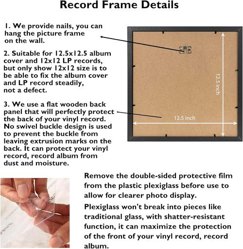 JCJMY Vinyl Record Frame - Sturdy Black Display for 12.5x12.5 Album Covers & LPs | 1 Pack