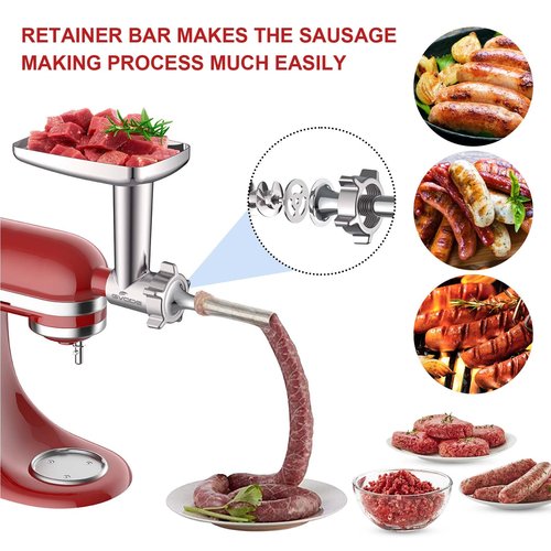 Meat Grinder & Cheese Grater Kitchen Aid Attachment, Slicer Shredder & Meat Grinder with Sausage Stuffer, 2 Pcs for Kitchen Aid Accessories and Attachments