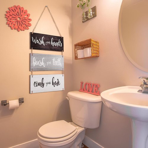 Jetec Farmhouse Bathroom Wall Decor - Funny Bath Rules Wooden Sign | Rustic Home Art in Black & White