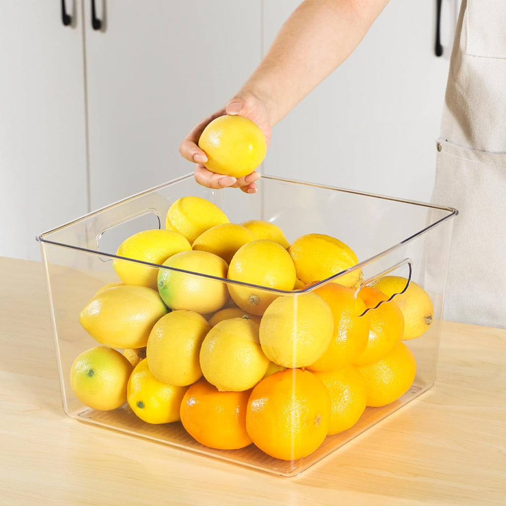 Vtopmart Extra Large Clear Plastic Storage Bins - 11x11 Cube Acrylic Organizers with Handles for Home & Pantry
