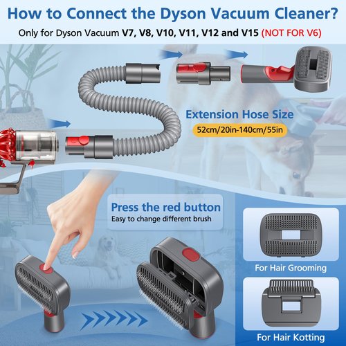 Pet Dog Grooming Attachment Kit Compatible with Dyson V7 V8 V10 V11 V12 V15 Vacuums (Not for V6), Dog Deshedding Brush Attachment for Shedding Grooming, Hair Grooming Tools for Dog and Cat, 6 Pack