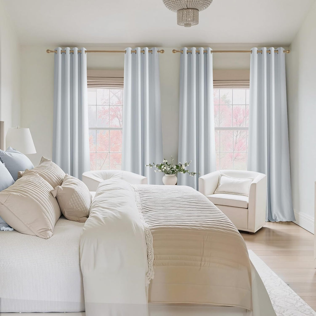 NICETOWN Room Darkening Curtains - Elegant Greyish White Drapery Panels, 52" x 84" Size