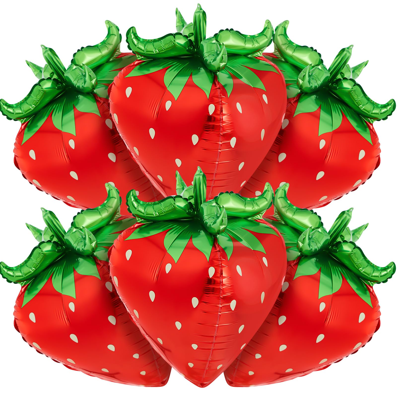 PullCrease 6 Pcs 4d Strawberry Balloons 29 Inch Giant Cute Strawberry Foil Balloons Shortcake Decorations for Sweet Berry Fruit Themed First Birthday Party Decorations Supplies Favors (Red)