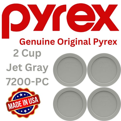 Pyrex 7200-PC 2-Cup Jet Gray Food Storage Replacement Lid (4-Pack) - Made in USA
