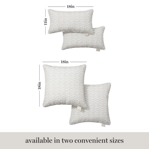 Martha Stewart Vineyard Vines Indoor Outdoor Decorative Lumbar Pillow 2-Pack Set, UV Fade Resistant, Water Repellent, Printed Garden Design, Warm Grey, 11"x18"