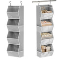 Hanging Closet Organizer 4 Shelf Collapsible Bedroom Closet Organizers and Storage Hanging with Mesh Pockets for Clothes, Fabric Hanging Storage Bins for Wardrobe Closet Organization and Storage, Grey