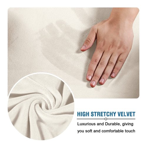 H.VERSAILTEX Ottoman Covers Slipcover Rectangle Real Velvet Plush 1 Piece Form Fit Stretch Folding Storage Covers Ottoman Slipcovers Removable Footrest Covers Elastic Bottom Washable(Large, Ivory)