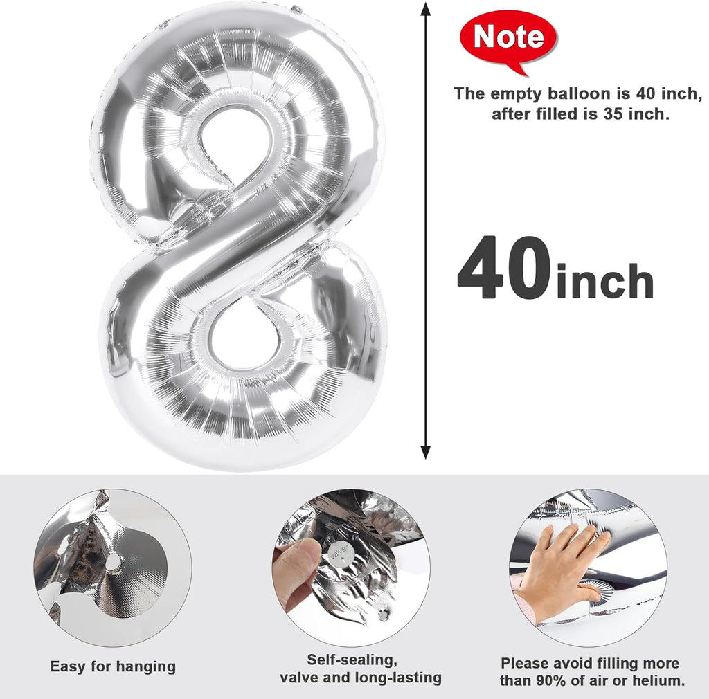 Skiennix 40 Inch Silver Number Balloon - Glamorous 40th Birthday Party Decoration for Men & Women
