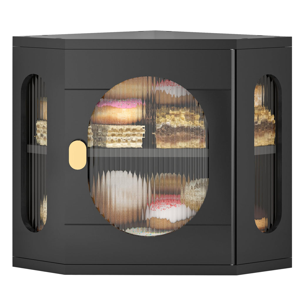 TQQDCI Corner Bread Box for Kitchen Countertop, Large Wooden Bread Box, Double Layer Bread Storage Bin, Bamboo Breadbox for Homemade Bread, Farmhouse Kitchen Organizer with Acrylic Window, Black
